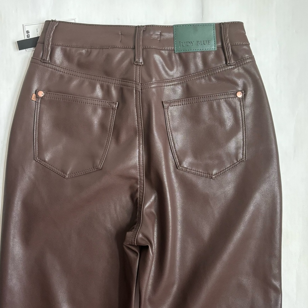 Judy Blue Tummy Control High Rise Faux Leather Straight Pants Espresso Size 26 - Picture 5 of 17
